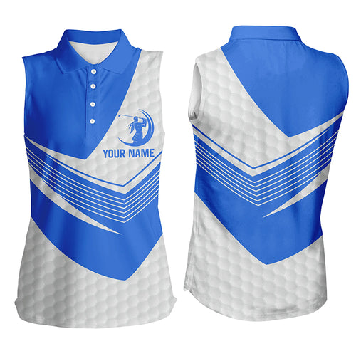 Blue and White golf shirt custom name Sleeveless golf polos for womens, golf gifts for women NQS5981