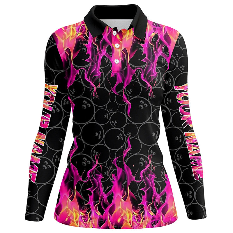 Black and Pink Flame camo Womens bowling shirts Custom Flame Bowling Shirt Team Bowling Jersey NQS8304