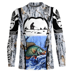 Winter crappie Ice fishing camo Customize name Performance Long Sleeve fishing shirts for men, women NQS1012