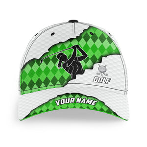 Green argyle pattern white golf ball skin Golfer hat custom golf sun hats for men, women NQS8741