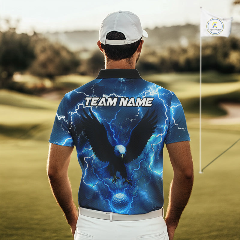 Blue Lightning Thunder Eagle Golf Polo Shirts For Men custom mens golf top, team golf shirts NQS10906