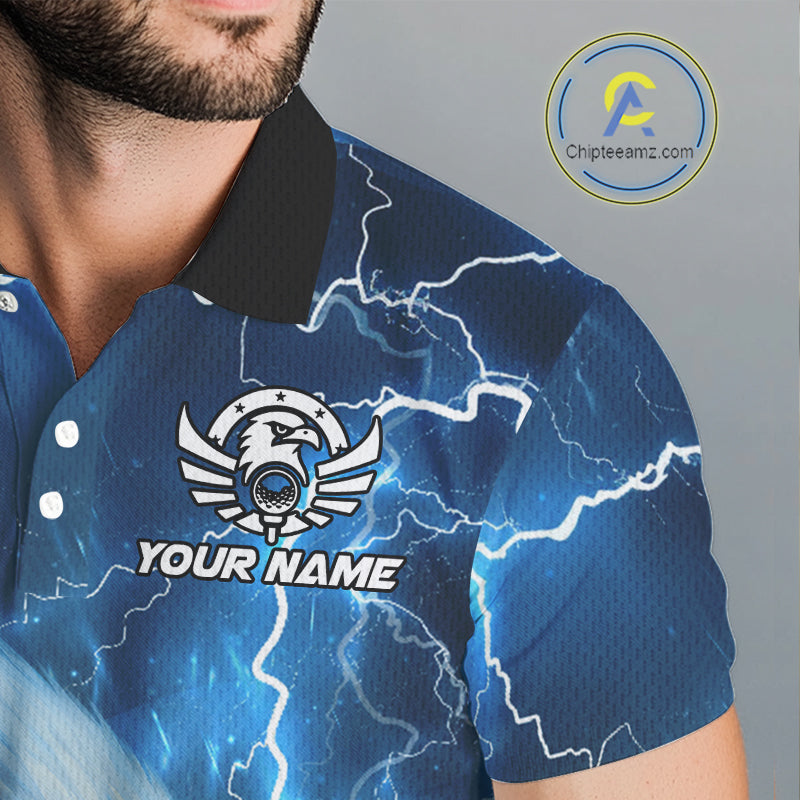 Blue Lightning Thunder Eagle Golf Polo Shirts For Men custom mens golf top, team golf shirts NQS10906