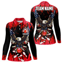 Load image into Gallery viewer, Red flame Women bowling shirts Custom American flag Eagle Team bowling shirts, gift for bowlers NQS9214