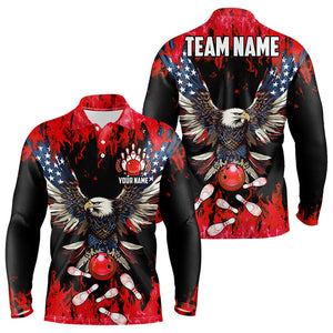 Red flame Mens bowling shirts Custom American flag Eagle Team bowling shirts, gift for bowlers NQS9214