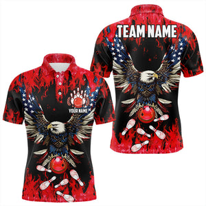 Red flame Mens bowling shirts Custom American flag Eagle Team bowling shirts, gift for bowlers NQS9214