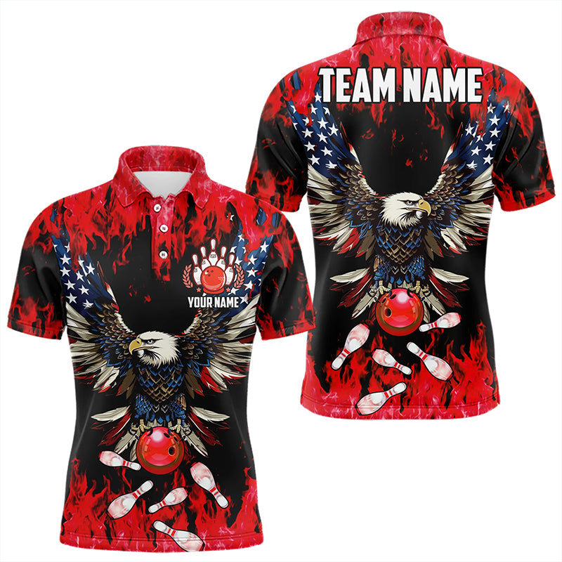 Red flame Mens bowling shirts Custom American flag Eagle Team bowling shirts, gift for bowlers NQS9214