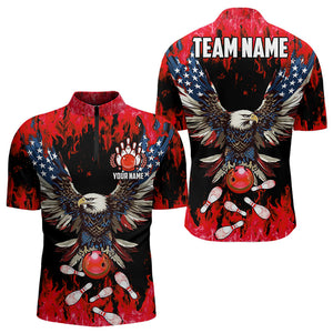 Red flame Mens bowling shirts Custom American flag Eagle Team bowling shirts, gift for bowlers NQS9214