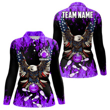 Load image into Gallery viewer, Purple flame Women bowling shirts Custom American flag Eagle Team bowling shirts, gift for bowlers NQS9215