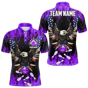 Purple flame Mens bowling shirts Custom American flag Eagle Team bowling shirts, gift for bowlers NQS9215