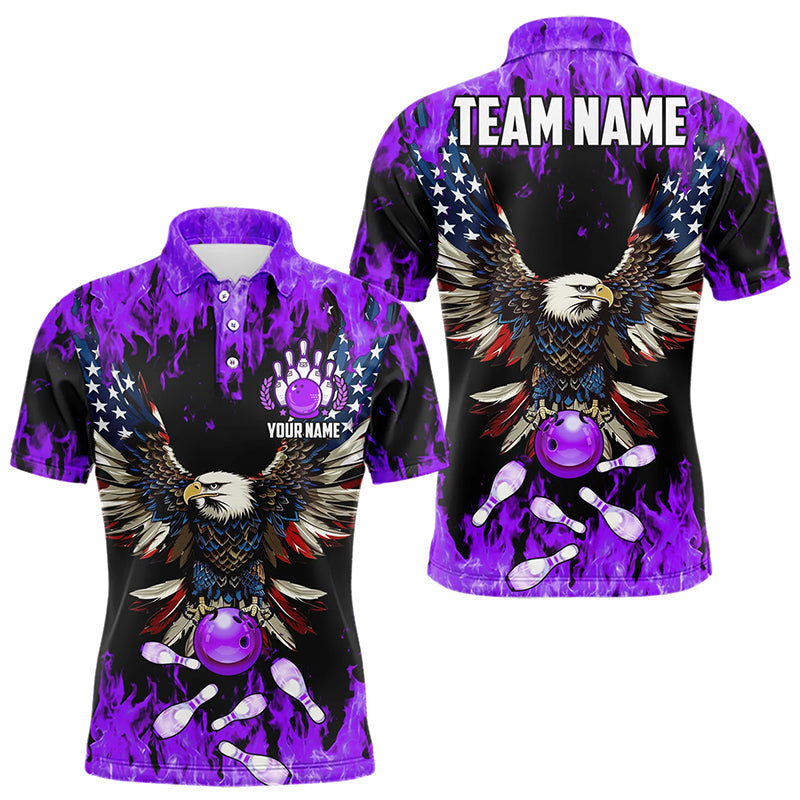 Purple flame Mens bowling shirts Custom American flag Eagle Team bowling shirts, gift for bowlers NQS9215