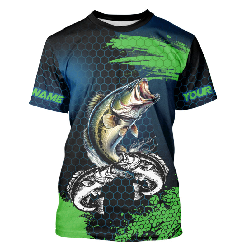 Blue and Green Camo Largemouth Bass fishing custom Bass fishing jerseys, personalized fishing gifts NQS9218