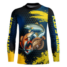 Load image into Gallery viewer, Blue and Yellow Camo Redfish, Speckled Trout, Flounder Texas slam fishing custom fishing jerseys NQS9219