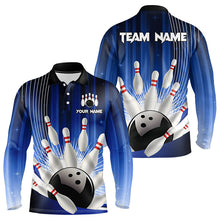 Load image into Gallery viewer, Bowling Polo, Quarter Zip shirts for men Custom Team bowling jerseys, gift for bowlers | Blue NQS9221