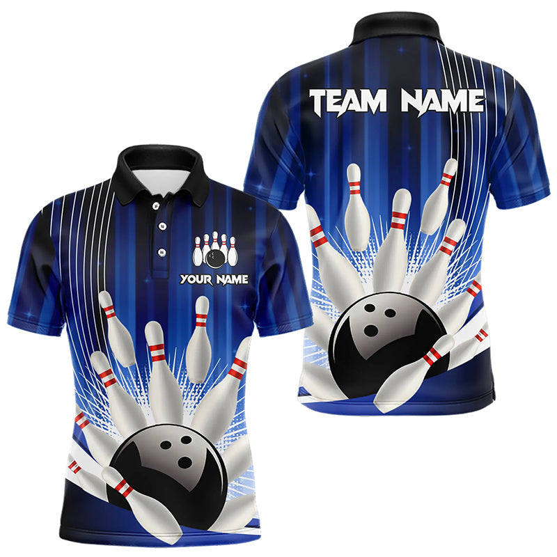 Bowling Polo, Quarter Zip shirts for men Custom Team bowling jerseys, gift for bowlers | Blue NQS9221