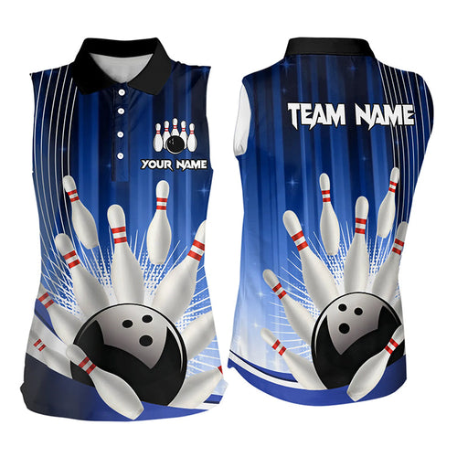 Bowling Sleeveless Polo shirts for Women Custom Team bowling jerseys, gift for bowlers | Blue NQS9221