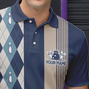 Retro Blue argyle pattern Bowling shirts For Men custom bowling team jerseys Mens Bowler Outfits NQS9411