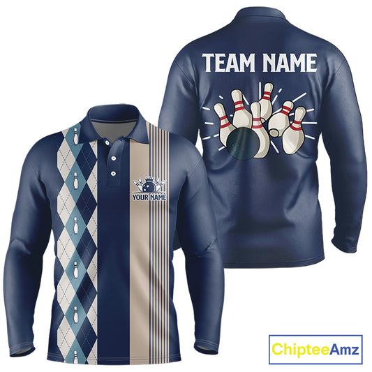 Retro Blue argyle pattern Bowling shirts For Men custom bowling team jerseys Mens Bowler Outfits NQS9411