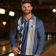 Load image into Gallery viewer, Retro Blue argyle pattern Bowling shirts For Men custom bowling team jerseys Mens Bowler Outfits NQS9411