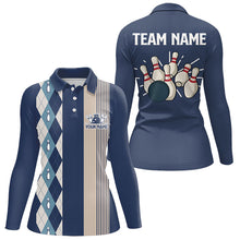 Load image into Gallery viewer, Retro Blue argyle pattern Bowling shirts For Women custom bowling team jerseys Bowler Outfits NQS9411