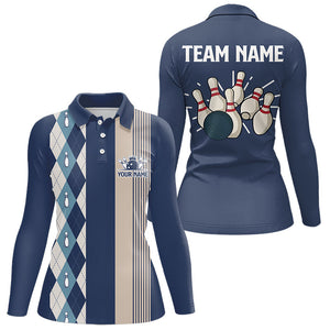 Retro Blue argyle pattern Bowling shirts For Women custom bowling team jerseys Bowler Outfits NQS9411