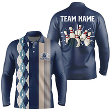 Load image into Gallery viewer, Retro Blue argyle pattern Bowling shirts For Men custom bowling team jerseys Mens Bowler Outfits NQS9411