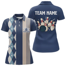 Load image into Gallery viewer, Retro Blue argyle pattern Bowling shirts For Women custom bowling team jerseys Bowler Outfits NQS9411