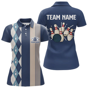 Retro Blue argyle pattern Bowling shirts For Women custom bowling team jerseys Bowler Outfits NQS9411