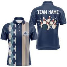 Load image into Gallery viewer, Retro Blue argyle pattern Bowling shirts For Men custom bowling team jerseys Mens Bowler Outfits NQS9411