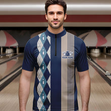 Load image into Gallery viewer, Retro Blue argyle pattern Bowling shirts For Men custom bowling team jerseys Mens Bowler Outfits NQS9411