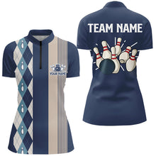 Load image into Gallery viewer, Retro Blue argyle pattern Bowling shirts For Women custom bowling team jerseys Bowler Outfits NQS9411