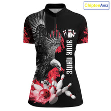 Load image into Gallery viewer, Custom Red Flame Black Eagle Bowling Polo, Quarter Zip Shirt For Women, Team Bowling Clothes NQS11500