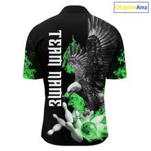 Load image into Gallery viewer, Custom Green Flame Black Eagle Bowling Polo, Quarter Zip Shirt For Men, Team Bowling Clothes NQS11502