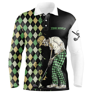 Black Mens golf polo shirts green argyle pattern custom golf skull team golf shirts for men NQS7661