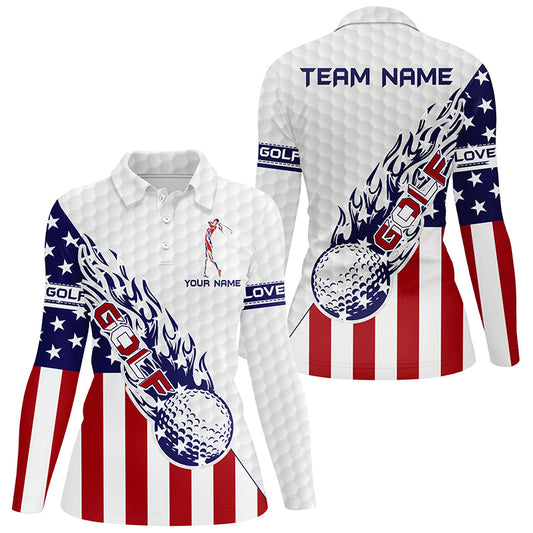 Personalized American flag patriot golf white Womens golf polo shirts custom name golf gifts NQS8312
