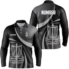 Load image into Gallery viewer, Black and Grey Dot pattern disc golf basket custom Men disc golf polo shirt, disc golf jersey NQS8749