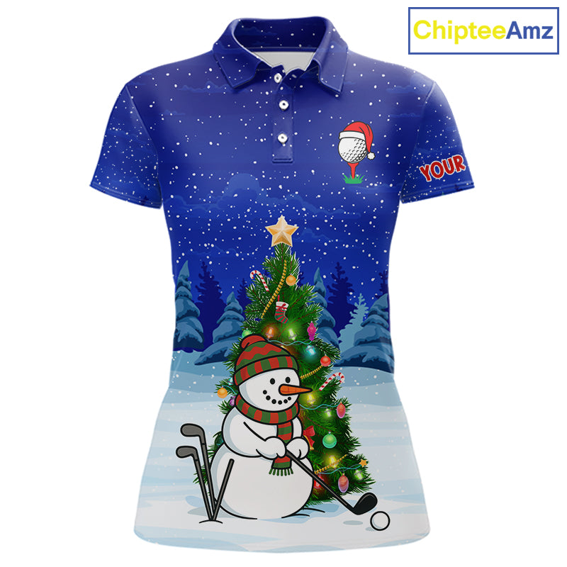 Funny Snowman Golf Blue Christmas Golf Polo Shirts For Women custom Christmas golf outfit, golf gifts NQS10912