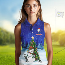 Load image into Gallery viewer, Funny Snowman Golf Blue Christmas Women Sleeveless Polo Shirt custom Christmas golf outfit, golf gift NQS10912
