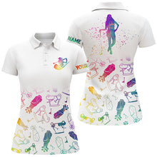 Load image into Gallery viewer, Womens golf polo shirt custom name watercolor golf icons, gifts for golf lovers NQS4389