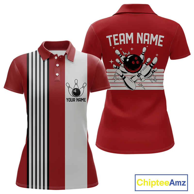 Retro Black and red stripe Bowling shirts For Women custom bowling team jerseys Bowler Outfits NQS11096