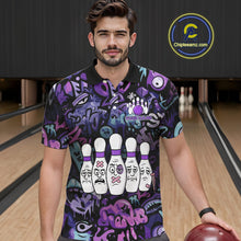 Load image into Gallery viewer, Custom Purple graffiti pattern Funny Bowling Polo, Quarter Zip Shirts For Men, Team Bowling Jersey NQS11099