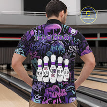 Load image into Gallery viewer, Custom Purple graffiti pattern Funny Bowling Polo, Quarter Zip Shirts For Men, Team Bowling Jersey NQS11099