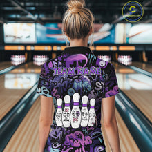 Load image into Gallery viewer, Custom Purple graffiti pattern Funny Bowling Polo, Quarter Zip Shirts For Women, Team Bowling Jersey NQS11099