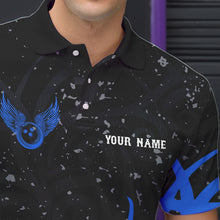 Load image into Gallery viewer, Black and Blue Camo Bowling Polo, Quarter Zip Shirts For Men Custom Team Bowling Jersey bowlers outfit NQS9417