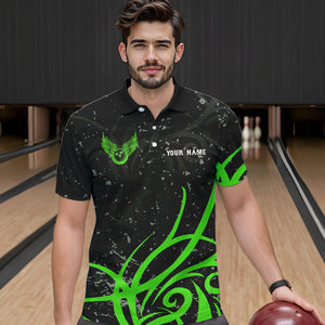 Black and Green Camo Bowling Polo, Quarter Zip Shirt For Men Custom Team Bowling Jersey bowlers outfit NQS9418