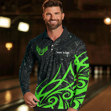 Load image into Gallery viewer, Black and Green Camo Bowling Polo, Quarter Zip Shirt For Men Custom Team Bowling Jersey bowlers outfit NQS9418