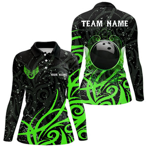 Black & Green Camo Bowling Polo, Quarter Zip Shirt For Women Custom Team Bowling Jersey bowler outfit NQS9418