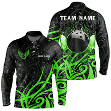 Load image into Gallery viewer, Black and Green Camo Bowling Polo, Quarter Zip Shirt For Men Custom Team Bowling Jersey bowlers outfit NQS9418