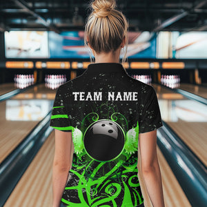 Black & Green Camo Bowling Polo, Quarter Zip Shirt For Women Custom Team Bowling Jersey bowler outfit NQS9418