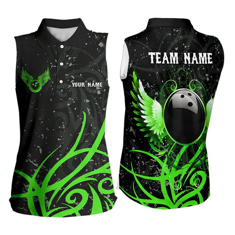 Black and Green Camo Bowling Sleeveless Polo Shirts Custom Team Bowling Jerseys, gift for bowlers NQS9418