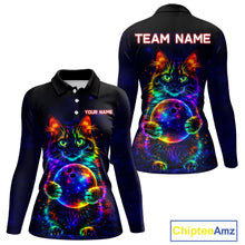 Load image into Gallery viewer, Neon Cat Bowling shirts for Ladies Custom Team Bowling Apparel, best bowling shirts NQS11516
